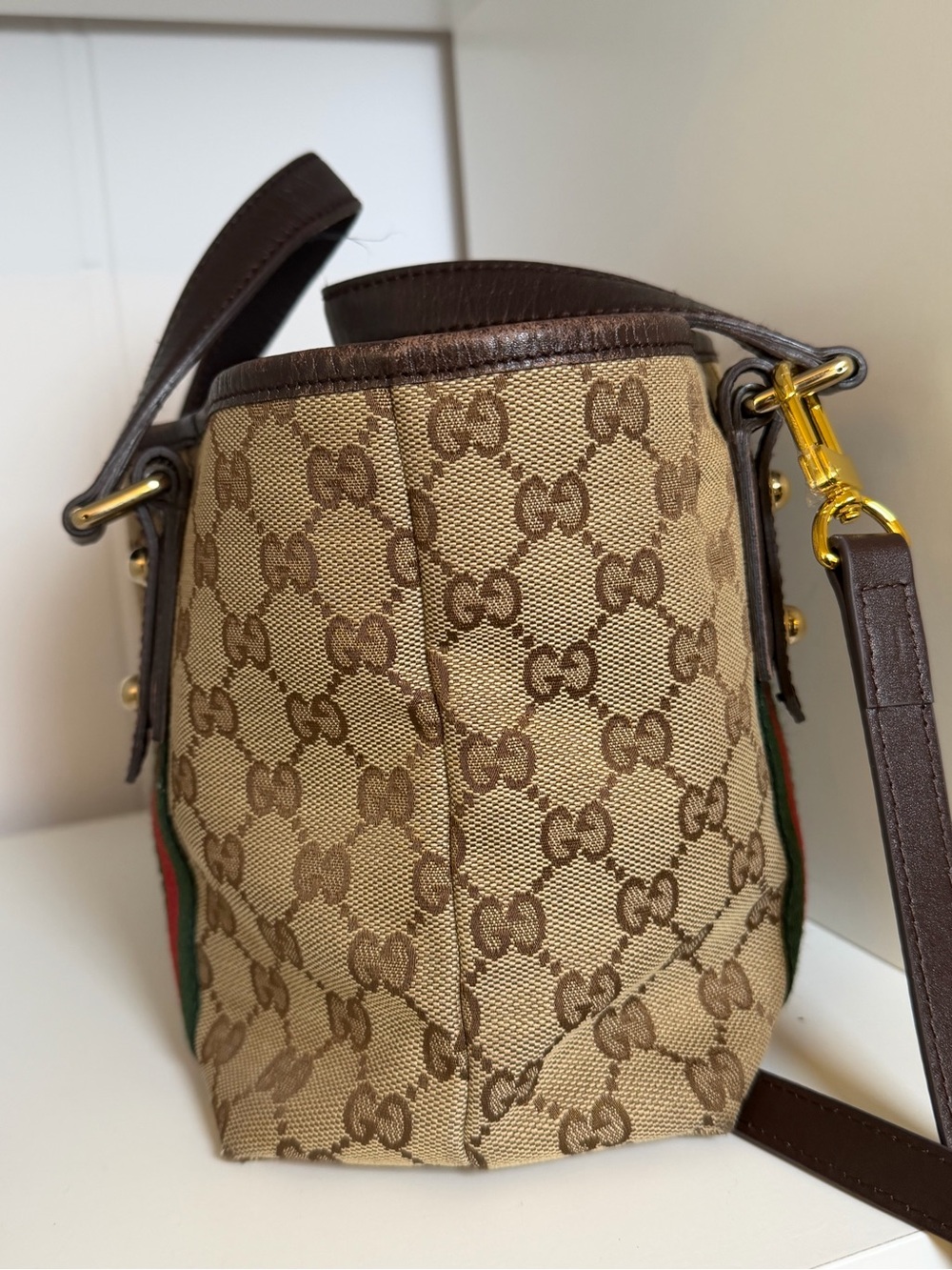 Gucci GG Canvas Mini Tote Web Stripe + leather unbranded strap - Picture 5 of 16